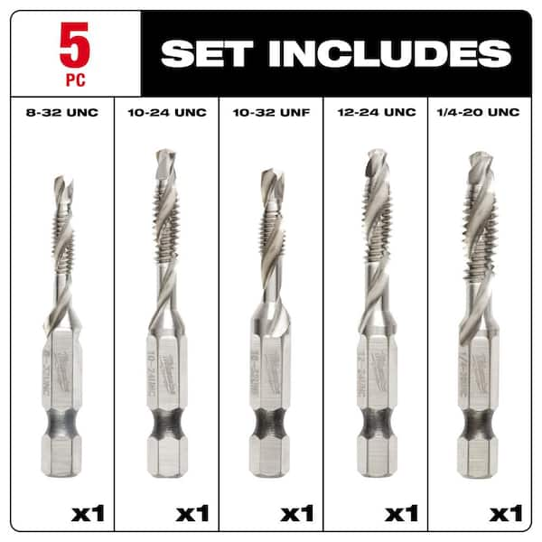 SHOCKWAVE SAE Steel Drill Tap Set (5-Piece)