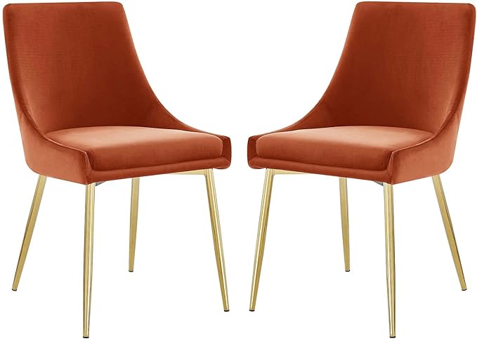 Modway Viscount Performance Velvet Dining Chairs-Set of 2, Orange