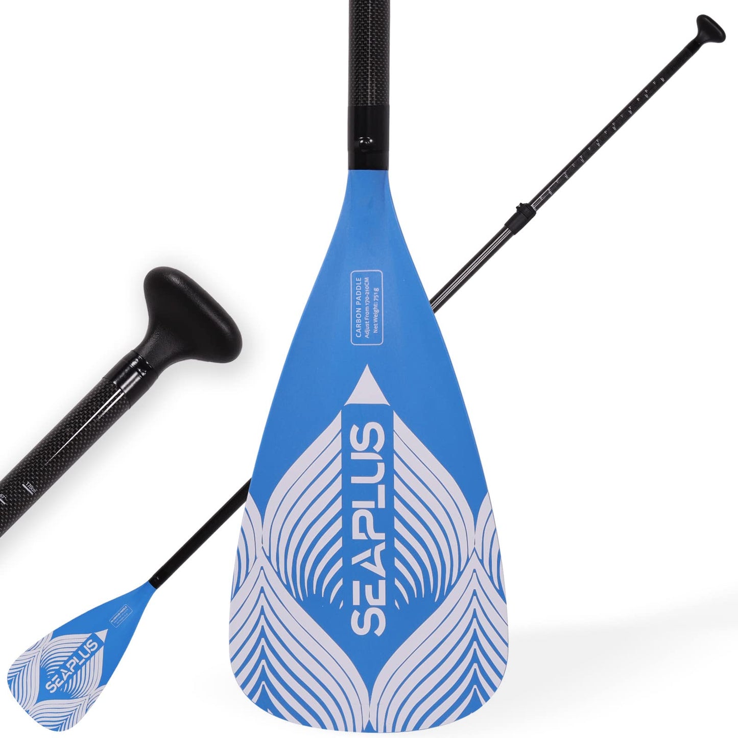 SEAPLUS Carbon Fiber Paddle, 3-PCS Adjustable Paddle for Stand up Paddle Board, SUP Paddle, Adjusted from 67" to 82.6"(1.7-2.1m) 1.65Lb(751g)