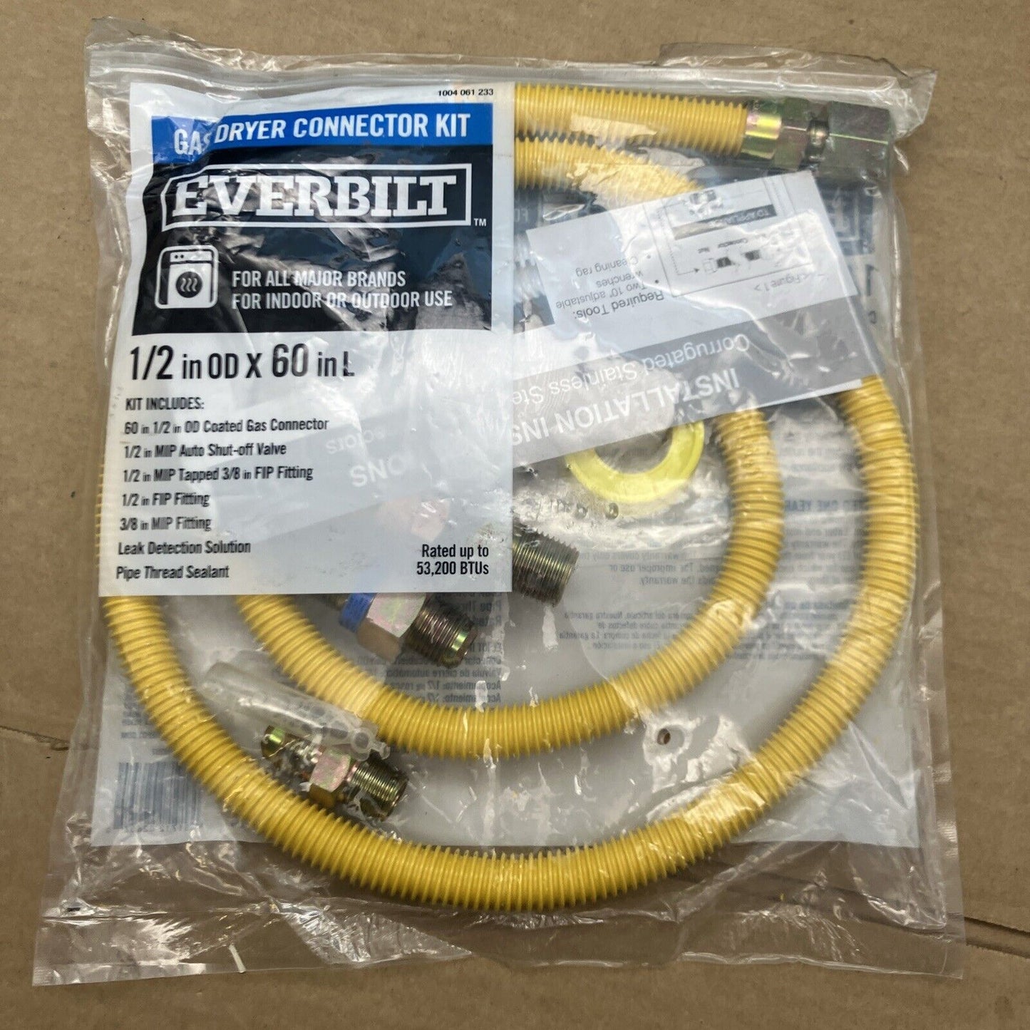 Everbuilt 1004061233 Gas Dryer Connector Kit 1/2" OD x 60” Indoor or Outdoor Use