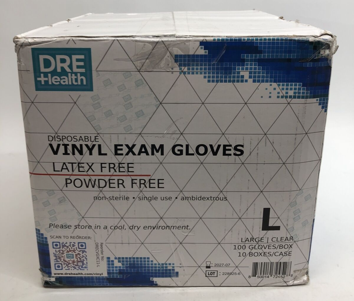 DreHealth Nitrile Exam Gloves Powder/Latex-Free 1000 Count Large L - 10 Boxes