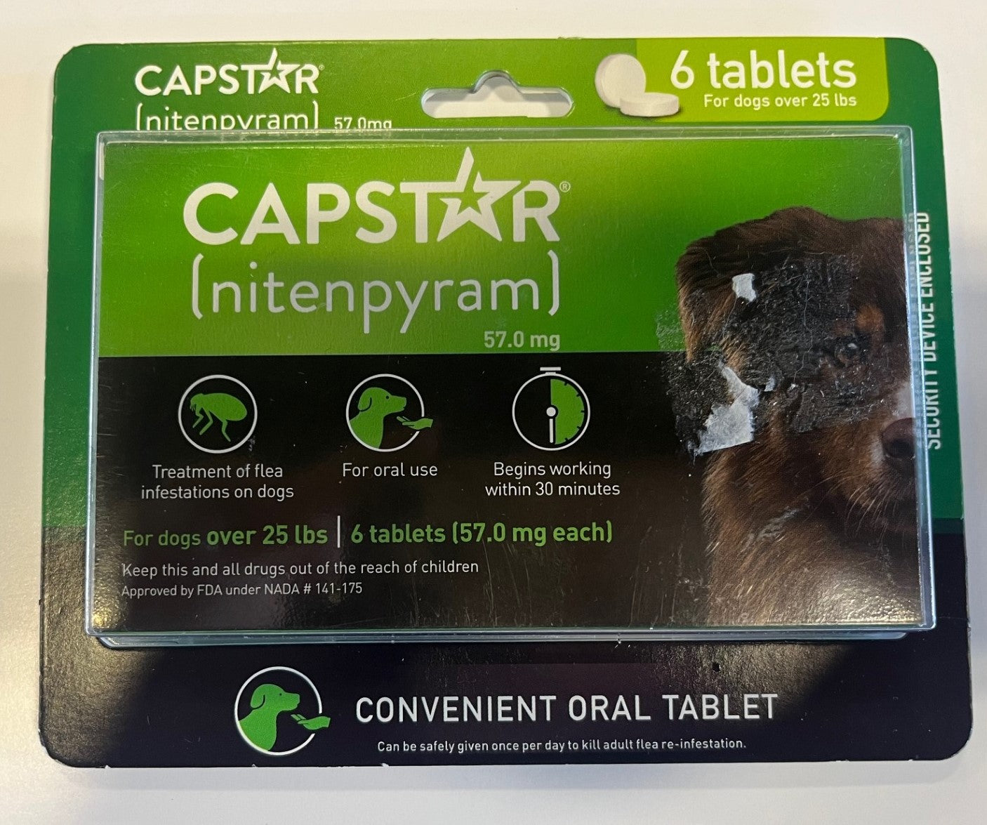 Capstar (nitenpyram) for Dogs, Fast-Acting Oral Flea Treatment for Dogs over 25+ lbs, Vet-Recommended Flea Medication Tablets Start Killing Fleas in 30 Minutes, 6 Doses