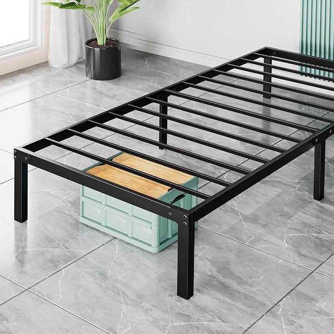 CUANBOZAM Twin Bed Frame - Heavy Duty Metal Platform Bed Frames Twin Size with Storage Space Under Frame Black