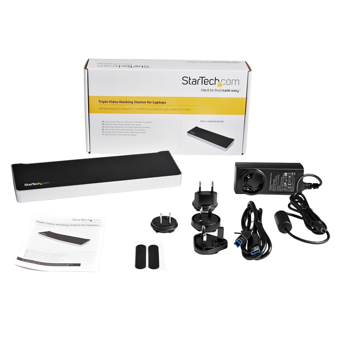 StarTech.com Triple Monitor USB3DOCKH2DP USB 3.0 Docking Station with 2x 4K DisplayPort & HDMI, 5x USB-A Hub (1x Fast-Charge), 3.5mm Audio, GbE - USB Type A Universal Laptop Dock