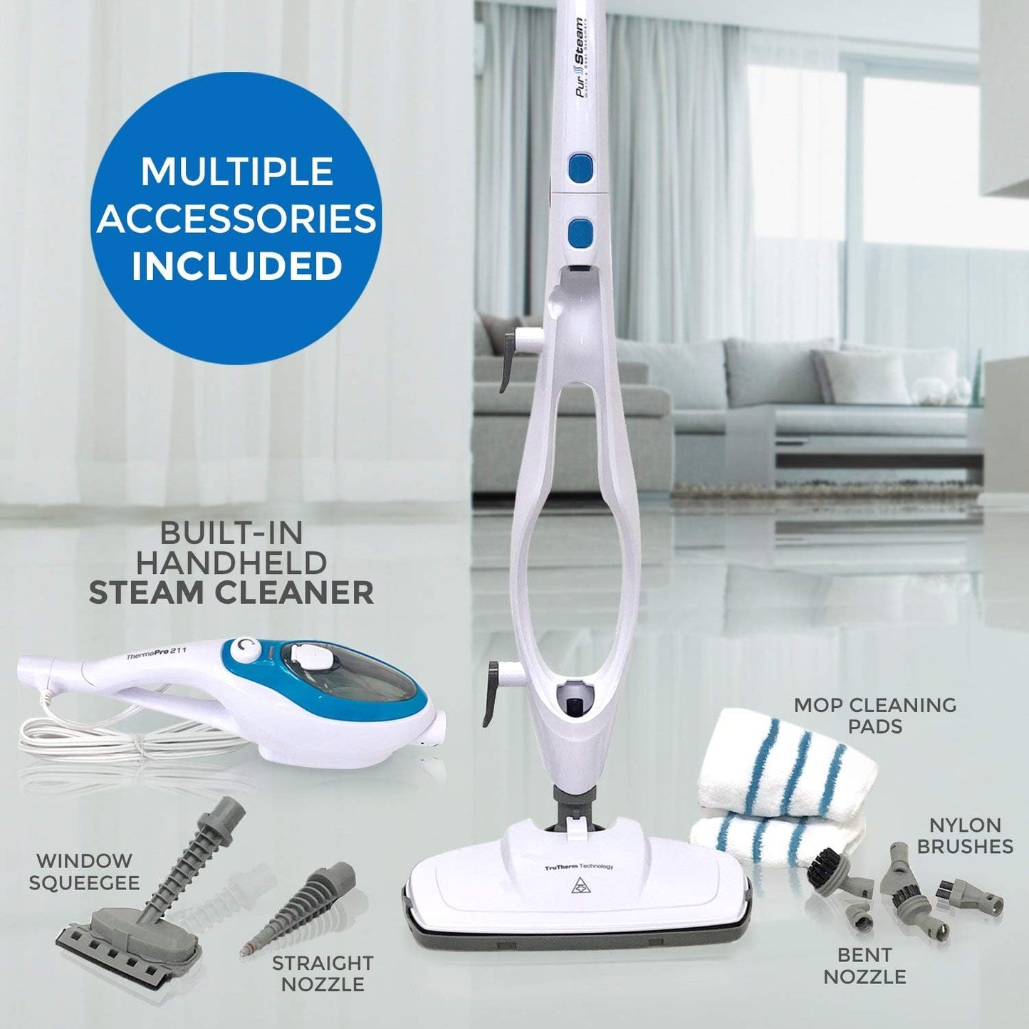 PurSteam 10-in-1 Steam Mop, Floor Steamer with Detachable Handheld Steam Cleaner for Tile, Hardwood Floors