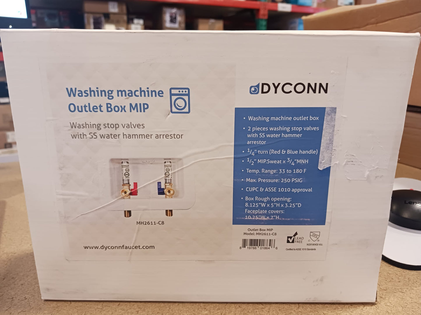 Dyconn Washing Machine Outlet Box with Water Hammer Arrestor, 1/2 inch x 3/4 inch MHT (1/2"-Inch Sweat Connection (MIP))